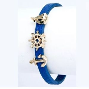 ❤️ Blue Faux Leather Sailboat Nautical Bracelet